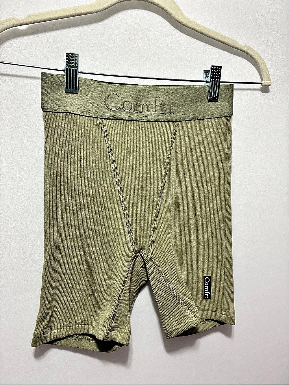 Comfrt Ribbed Biker Shorts Green Size XS